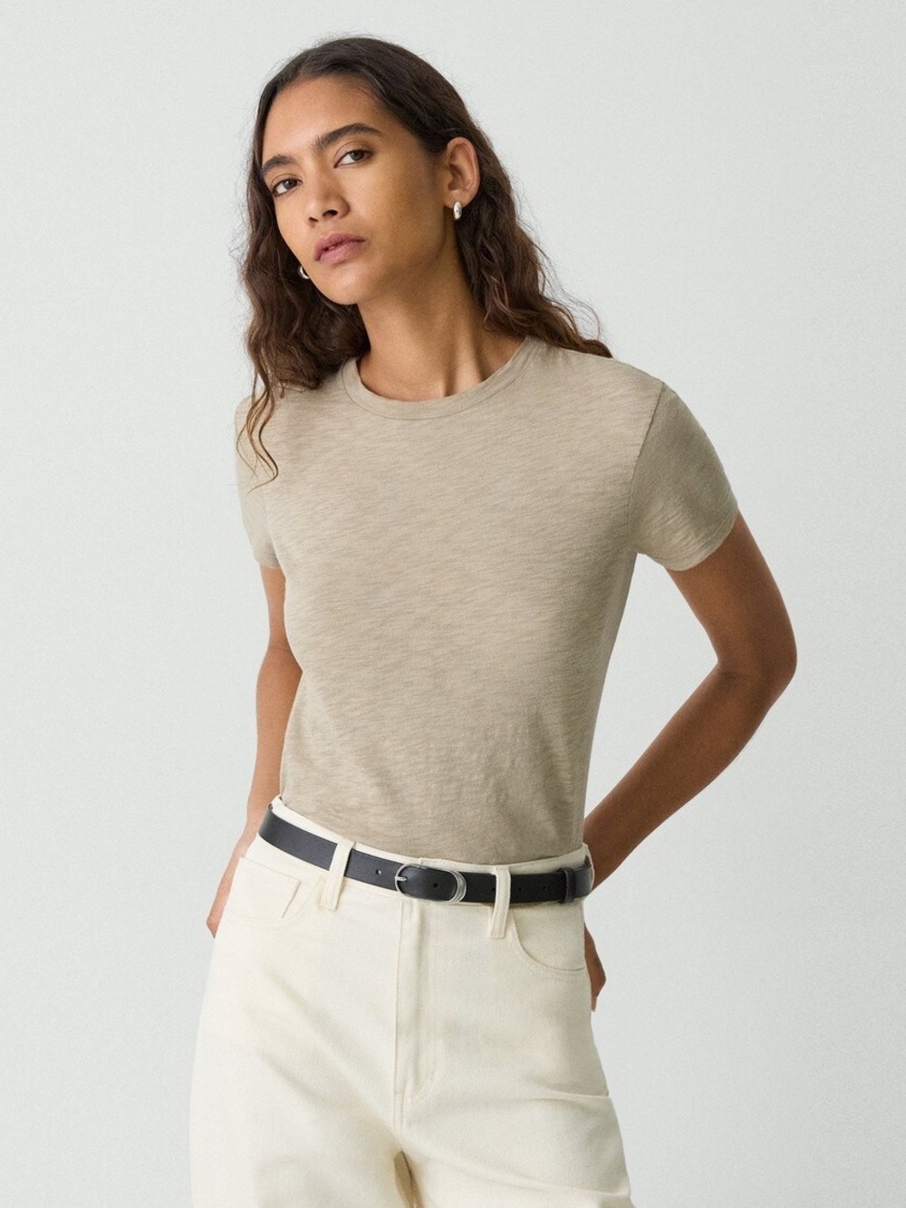 Theory‎ Tiny Tee Nebulous Taupe 100% Cotton Crewneck T-Shirt Petite P